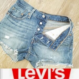 Levi's 501 XX Mid-Rise Button Fly Denim Jean Shorts Distressed - Fringed Cutoffs